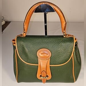 Dooney & Bourke Forest Green and Tan ALL WEATHER LEATHER Satchel RARE VINTAGE